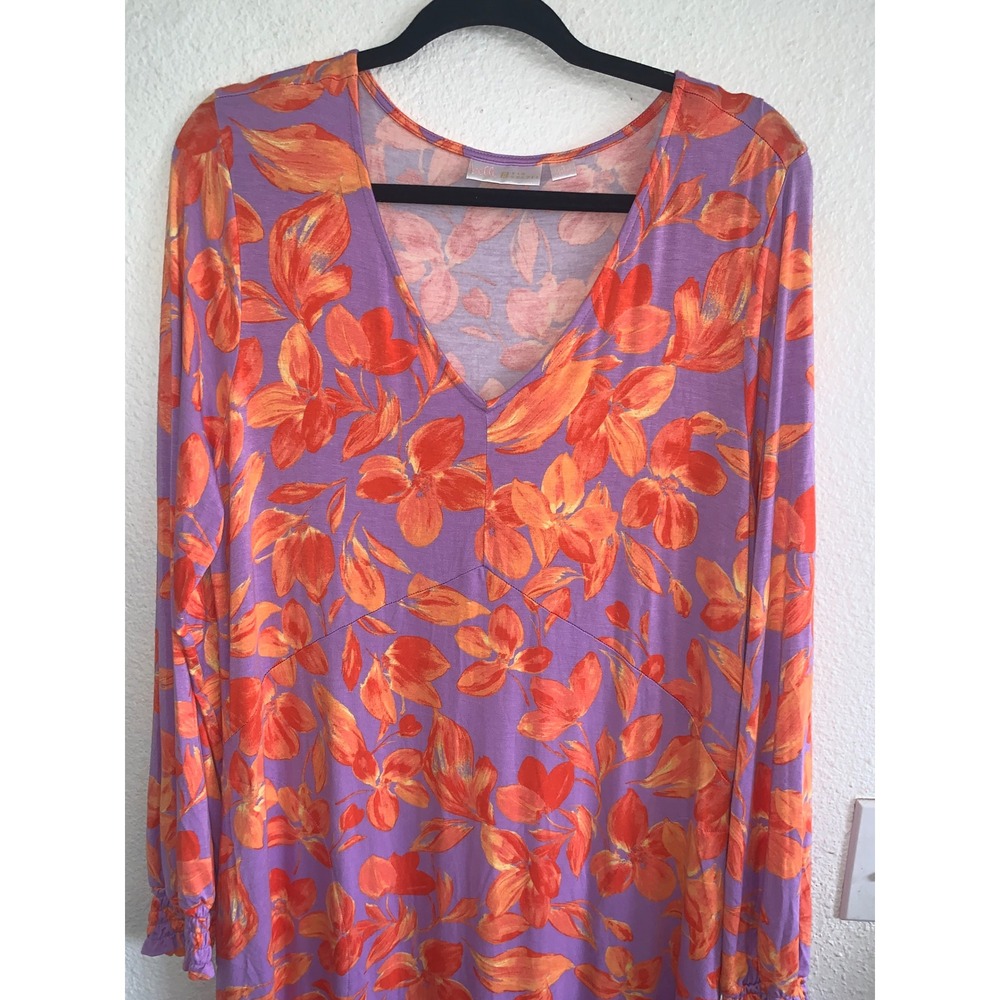 Floral Maxi Dress Size large Belle Kim Gravel Purple Orange Long - Picture 2 of 4